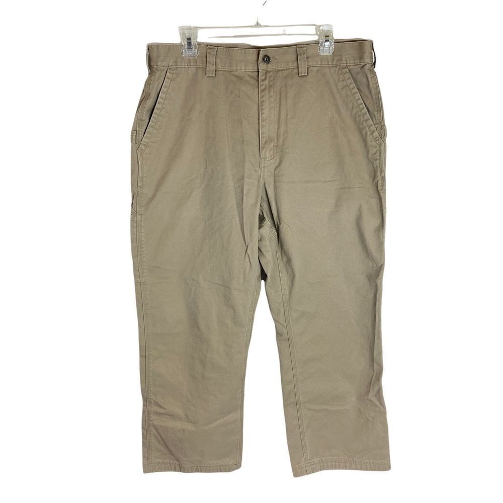 Duluth Trading Co Men’s Carpenter Flat Front Pants Khaki Relaxed 37x28 EUC